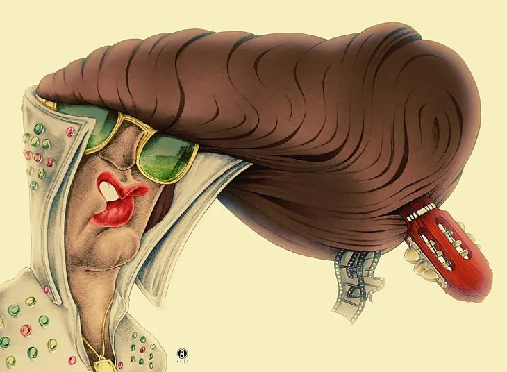 Elvis Presley, Menci&oacute;n /  Aref Niazi, Ir&aacute;n,  Segundo Concurso Internacional de Humor Gr&aacute;fico MIKS 2016