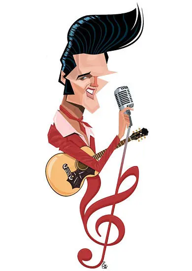 Elvis Presley, Primer Premio / Alireza Pakdel, Ir&aacute;n,  Segundo Concurso Internacional de Humor Gr&aacute;fico MIKS 2016
