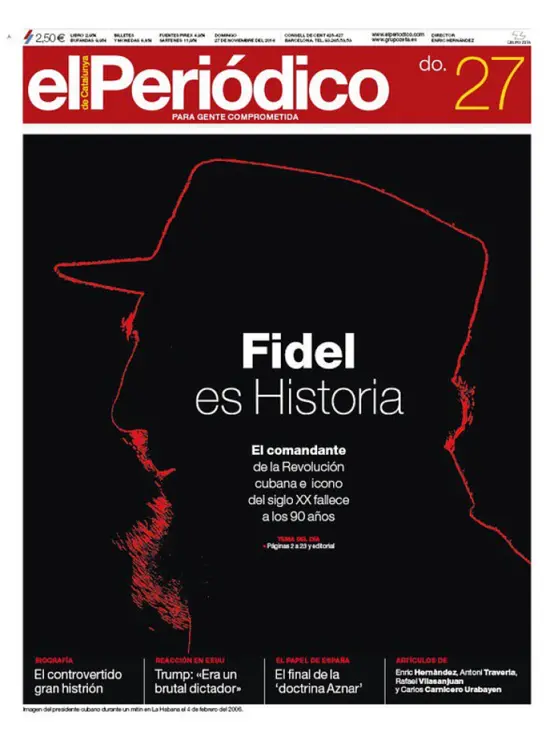 Primera página de El Periódico sobre la muerte de Fidel. / Mundiario
