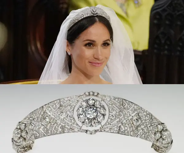 Tiara Bandeau de la reina Mar&iacute;a, fue presta por Isabel II a Meghan Markle para su boda con el pr&iacute;ncipe Harry. RR SS.