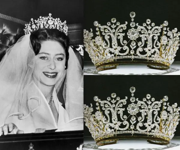 Tiara PolTimore, que llev&oacute; la princesa Margarita el d&iacute;a de su boda. Formaba parte de su colecci&oacute;n personal y fue vendida en una subasta en 2016. RR SS.