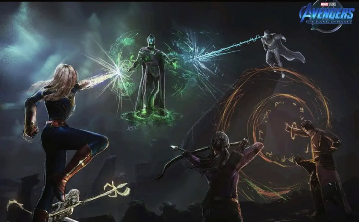 Fan Art con Capitana Marvel, Thena, Vision, Kate Bishop y Wong contra Kang. / RRSS