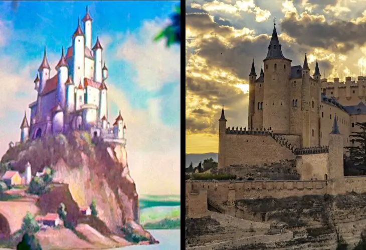 El castillo de Blancanieves comparado con Alc&aacute;zar de Segovia. / RR SS.