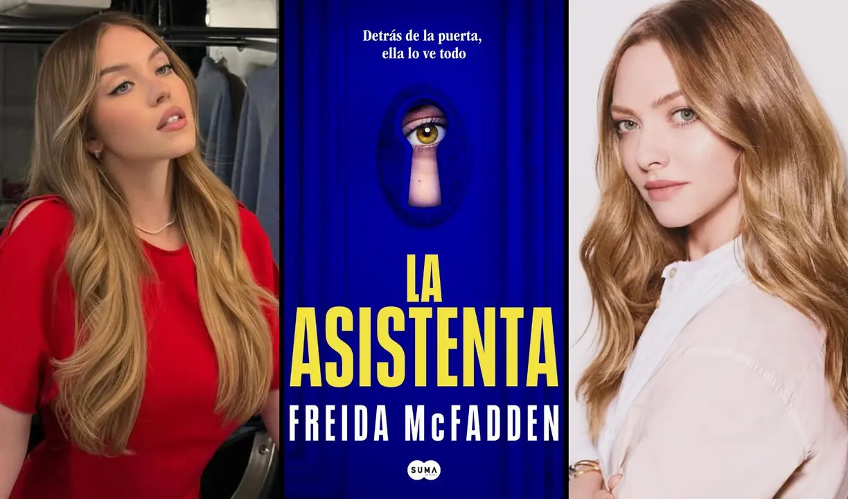 Sydney Sweeney, actriz; Portada de La asistenta; y Amanda Seyfried, actriz. / @sydney_sweeney - @mingey - Editorial.