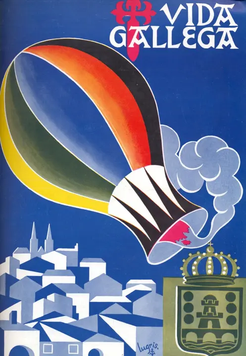Portada de Urbano Lugr&iacute;s titulada "El globo de Betanzos". Agosto de 1955.