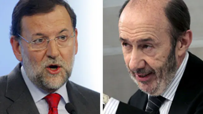 Mariano Rajoy y Alfredo P&eacute;rez Rubalcaba / Telecinco.