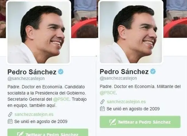 Pedro S&aacute;nchez cambia su perfil en Twitter.
