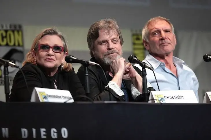 Carrie Fisher, Mark Hamill y Harrison Ford.