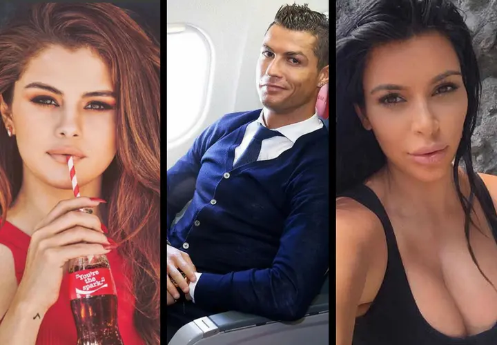Selena Gomez, cantante, Cristiano Ronaldo, futbolista, y Kim Kardashian, empresaria. Instagram.