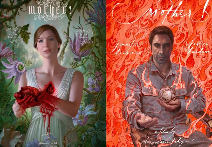 Jennifer Lawrence, actriz, y Javier Bardem, actor, en los p&oacute;ster oficiales de Mother!.