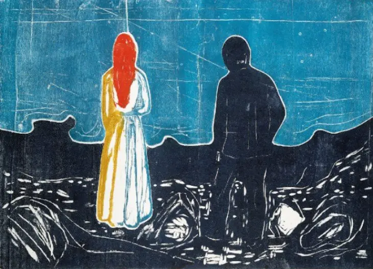Edvard Munch Dos seres humanos. Los solitarios (1899).  Museo Munch de Oslo.