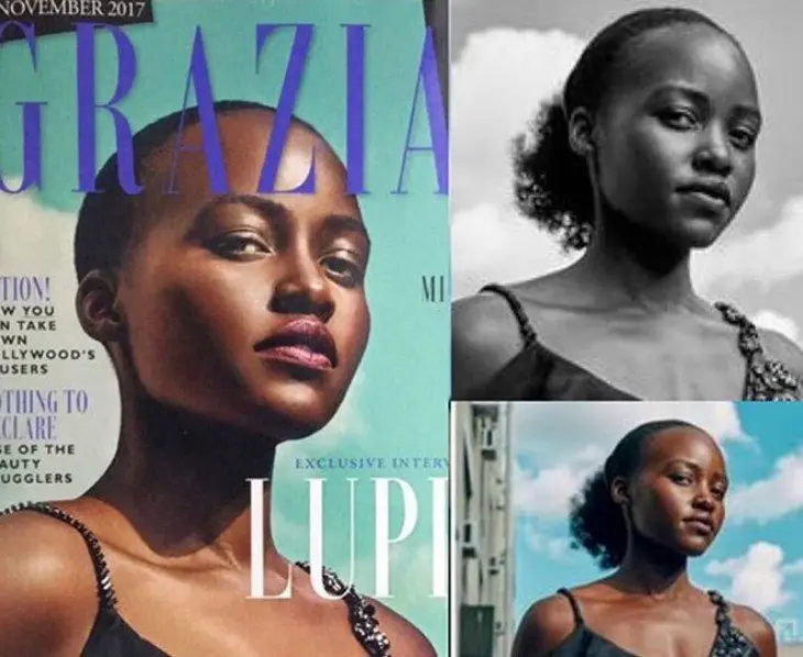 Portada de la revista Grazia donde se modifica el cabello de la actriz Lupita Nyong'o y fotograf&iacute;a original. / Instagram