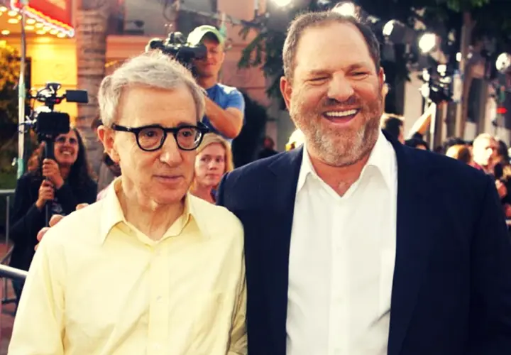 Woody Allen, director; y Harvey Weinstein, productor. Pinterest.