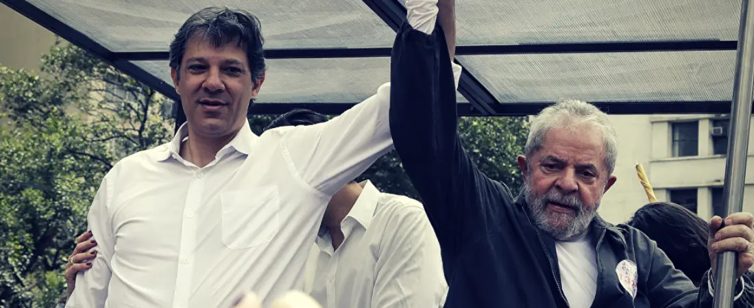 Fernando Haddad, candidato a la presidencia de Brasil; y Luiz In&aacute;cio Lula da Silva, expresidente de Brasil. RR SS.