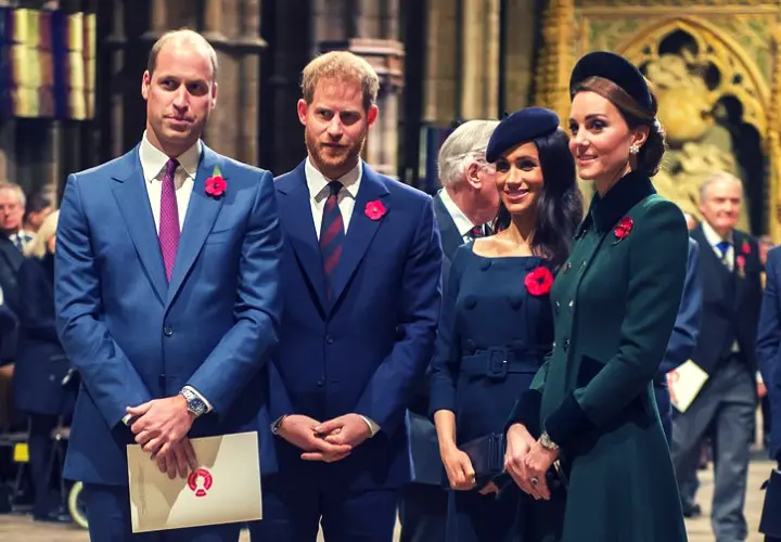 Pr&iacute;ncipe Guillermo y Kate Middleton, duques de Cambridge; y el pr&iacute;ncipe Harry y Meghan Markle, duques de Sussex. RR SS.