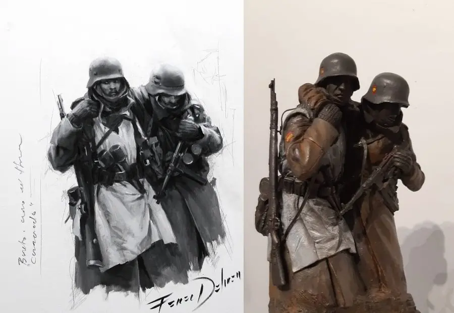 Camaradas. Boceto y escultura