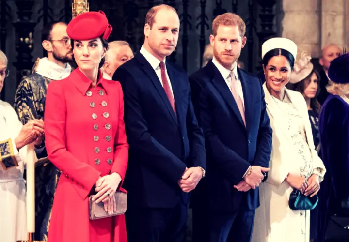 Pr&iacute;ncipe Guillermo y Kate Middleton, duques de Cambridge; junto al principe Harry y Meghan Markle, duquesa de Sussex. RR SS.