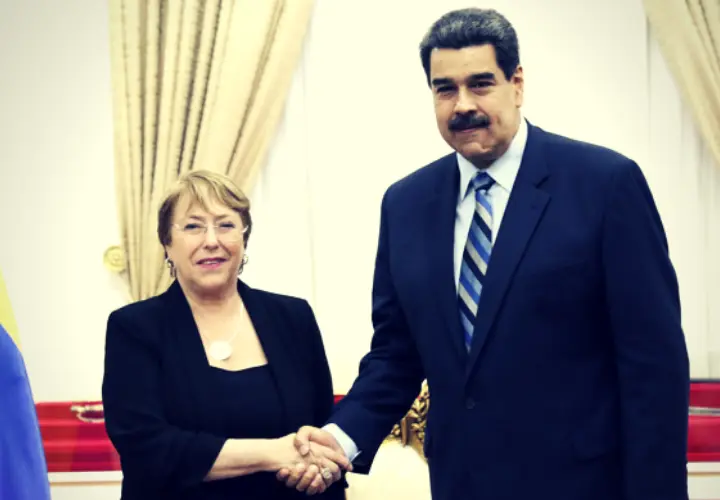 Michelle Bachelet, alta comisonada de la ONU; y Nicol&aacute;s Maduro, l&iacute;der chavista. / RR SS.