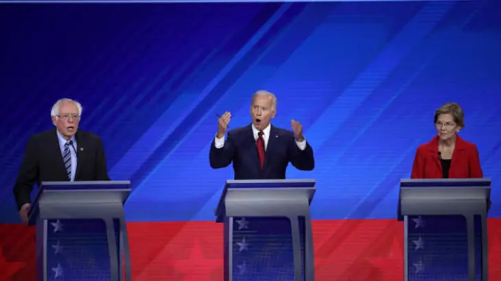 Joe Biden se vio cara a cara con Bernie Sanders y Elizabeth Warren - Twitter CNBC