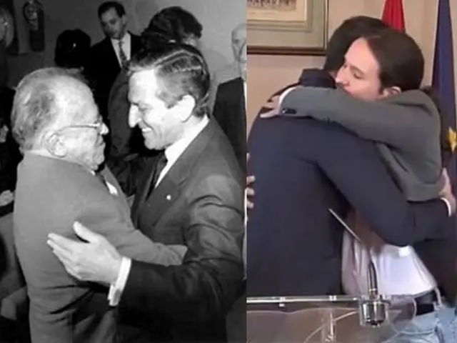Abrazos entre Carrillo y Su&aacute;rez y S&aacute;nchez e Iglesias.