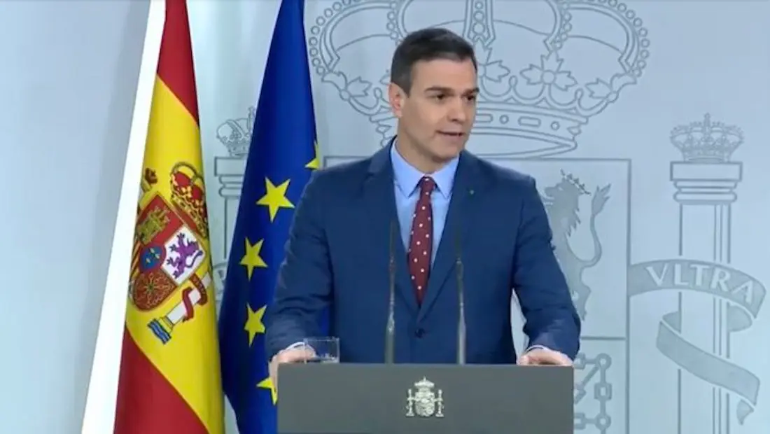 Pedro Sánchez en su comparecencia. / TW PSOE