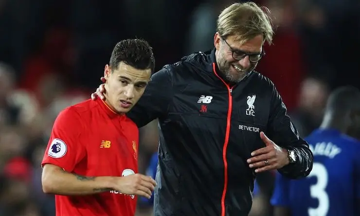 Philippe Coutinho y Jurgen Klopp / liverpoolfc.com