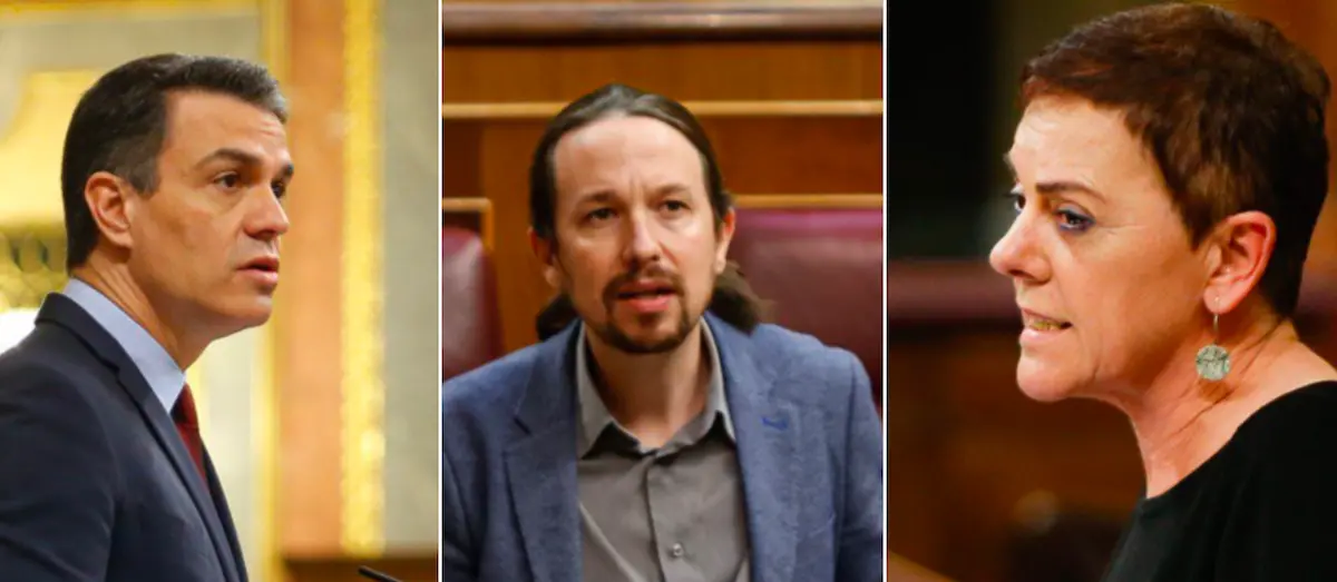Pedro Sánchez, Pablo Iglesias y Mertxe Aizpurua durante sus intervenciones en el Congreso. / Mundiario