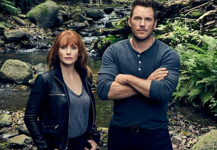 Los protagonistas de Jurassic Worl Chris Pratt y Bryce Dallas Howard.  Universal.