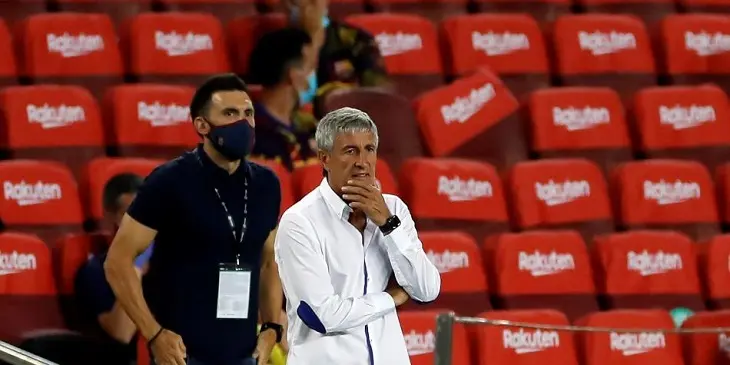 Quique Seti&eacute;n y Eder Sarabia durante su gesti&oacute;n frente al Bar&ccedil;a. /  Futbolred