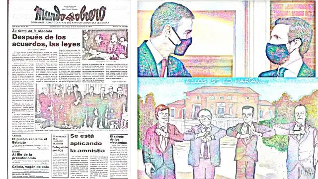 Ejemplar de Mundo Obrero, S&aacute;nchez con Casado y l&iacute;deres de la Transici&oacute;n.