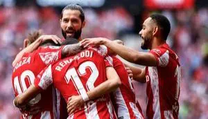 Jugadores del Atl&eacute;tico de Madrid celebrando el primer tanto de Carrasco. / Foto: atleticodemadrid.com