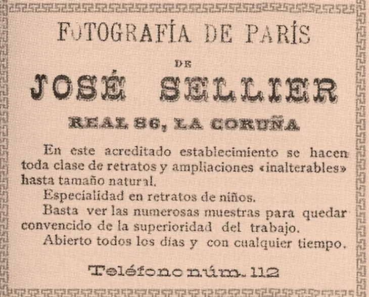 Anuncio del establecimiento de Jos&eacute; Sellier en A Coru&ntilde;a, 1890