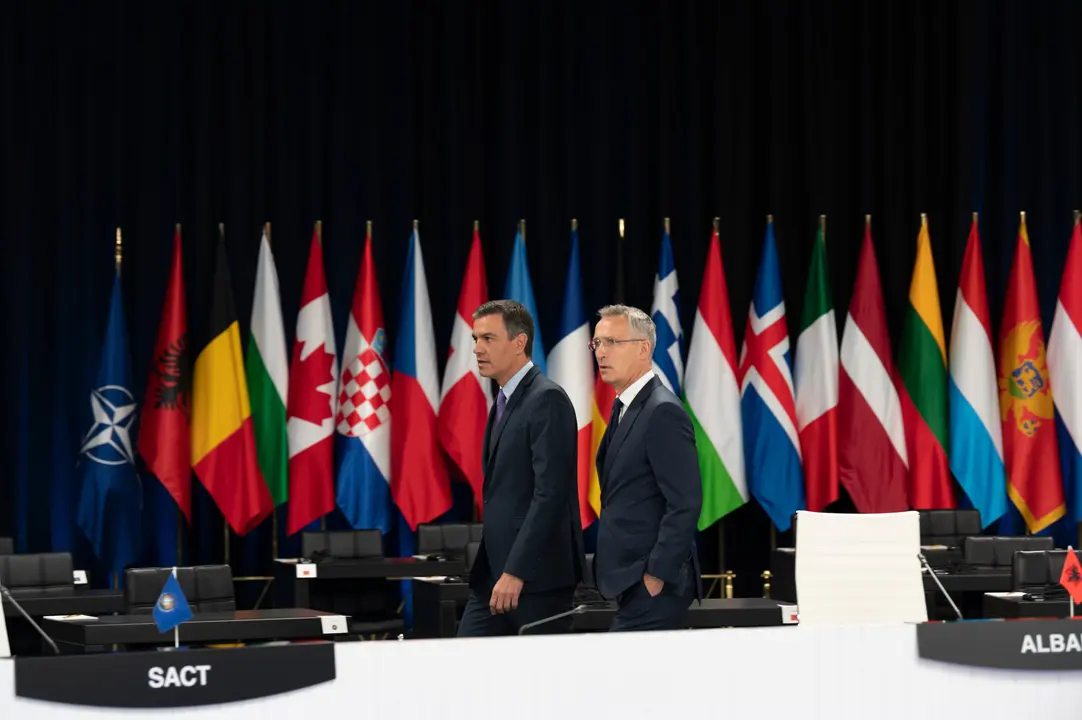El presidente espa&ntilde;ol Pedro S&aacute;nchez y el secretario de la OTAN Jens Stoltenberg. / La Moncloa