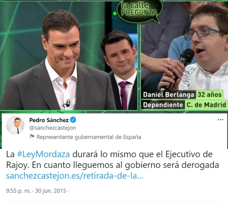 Pedro S&aacute;nchez y la ley mordaza. Twitter