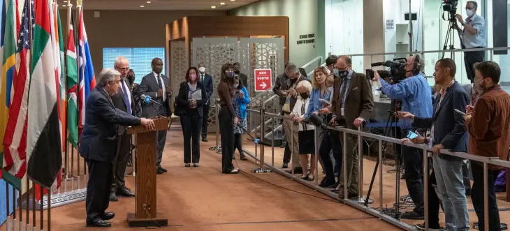 Ant&oacute;nio Guterres, Secretario General de la ONU en declaraciones a la prensa. / ONU