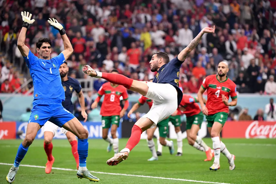 Gol de Theo Hern&aacute;ndez a Marruecos. / @fifaworldcup_es