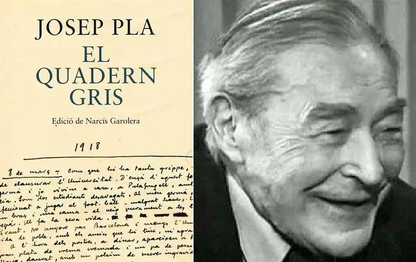 Portada de una edici&oacute;n de El quadern gris e imagen de su autor