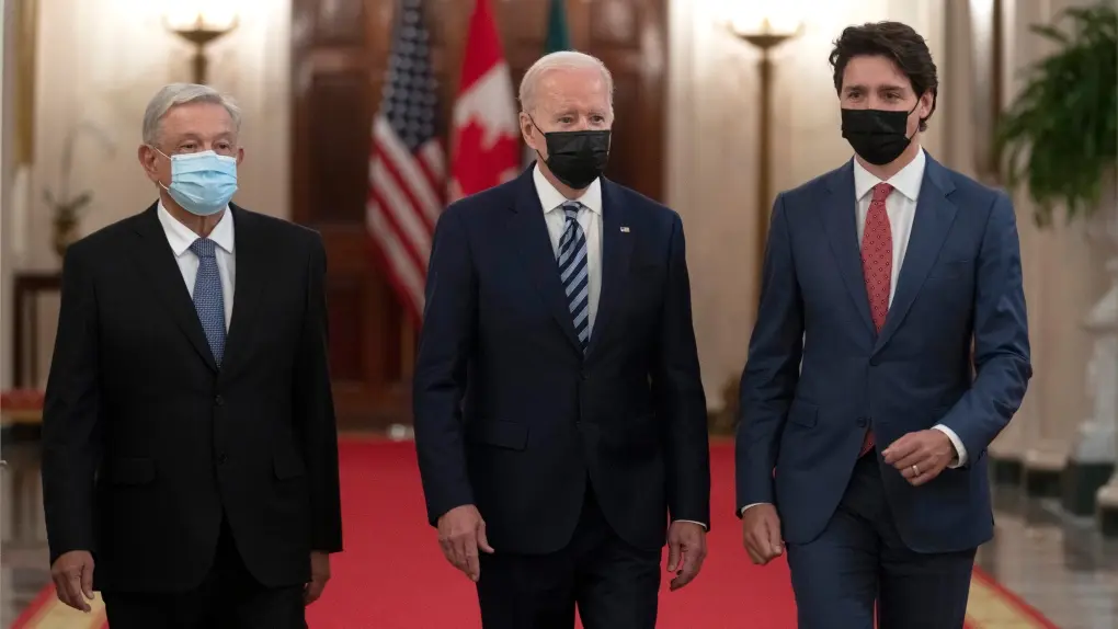 Andr&eacute;s Manuel L&oacute;pez Obrador (M&eacute;xico), Joe Biden (EEUU)  y Justin Trudeau (Canad&aacute;). / RR.SS