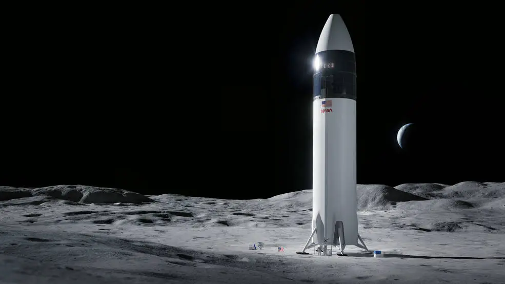 Ilustraci&oacute;n del m&oacute;dulo de aterrizaje humano Starship en la Luna. / NASA/SpaceX