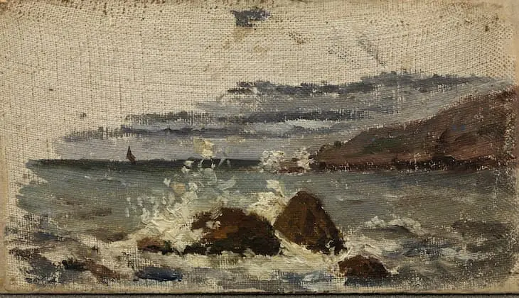 Playa del Orz&aacute;n
A Coru&ntilde;a, c. 1895
&Oacute;leo sobre tela adherida sobre madera &copy; Sucesi&oacute;n Pablo Picasso, VEGAP, Madrid, 2023
