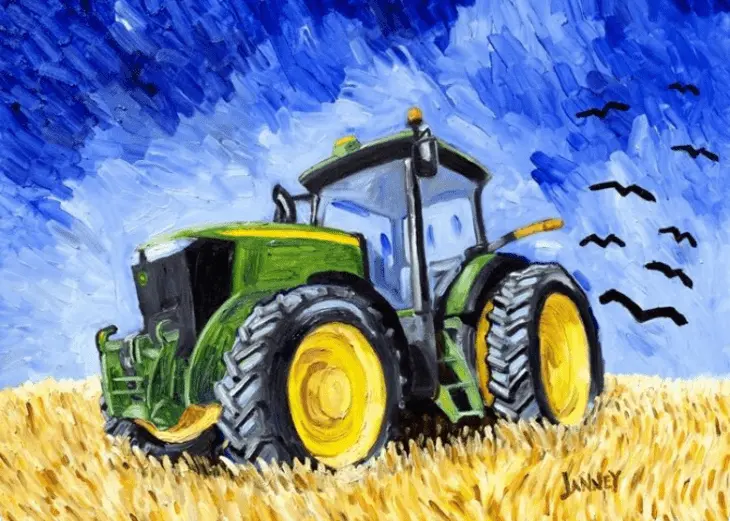 Campo de trigo con tractor y cuervos, inspirado en Van Gogh. / Rich Janney