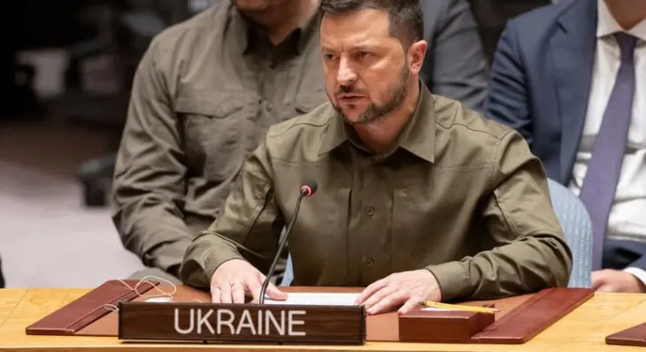 Volod&iacute;mir Zelenski, presidente de Ucrania, se dirige al Consejo de Seguridad. / ONU.