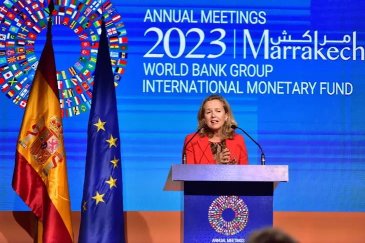 La presidenta del Comit&eacute; Monetario y Financiero Internacional y vicepresidenta en funciones, Nadia Calvi&ntilde;o, en Marraquech. / RR SS.