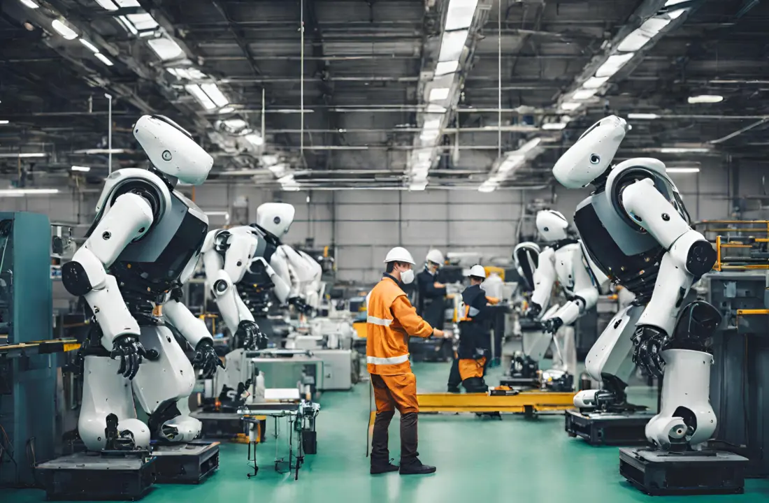 Un trabajador rodeado de robots. / Mundiario