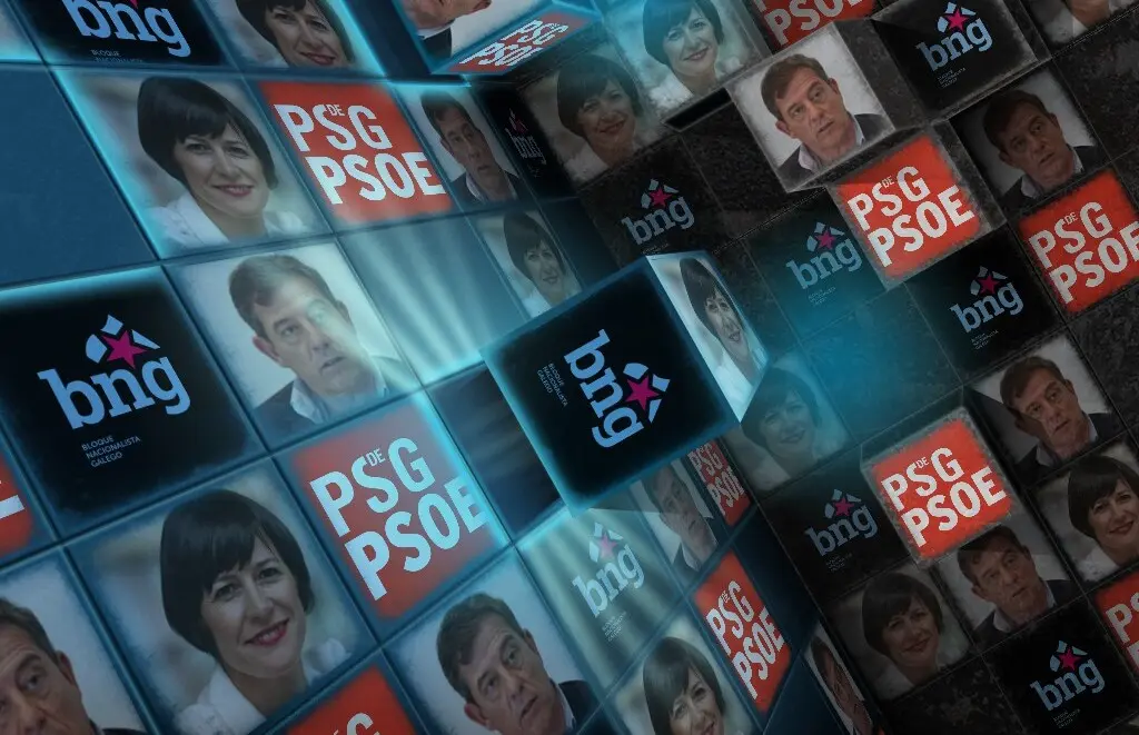 Logos del PSdeG y BNG junto a sus principales dirigentes. / Mundiario