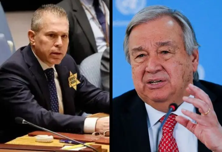 Gilad Erdan, embajador de Israel ante la ONU; y Ant&oacute;nio Guterres, secretario general de la ONU. / RR SS.