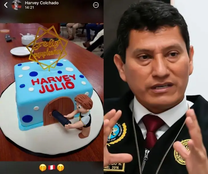 El coronel Harvey Julio Colchado y su tarta de cumplea&ntilde;os. / RR.SS.