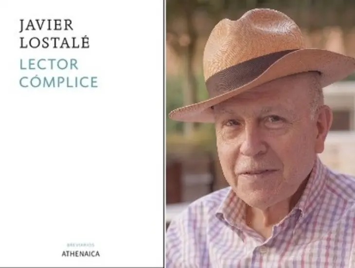 Portada del libro "Lector c&oacute;mplice" y retrato de su autor