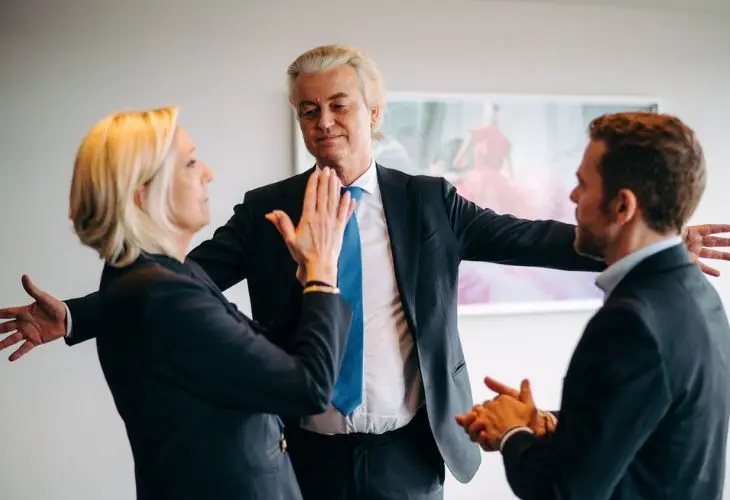 Geert Wilders junto a Marine Le Pen y Thibaut Fran&ccedil;ois. / @geertwilderspvv.