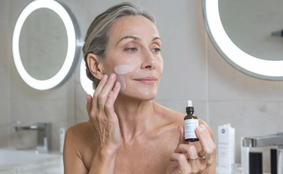 Una mujer de mediana edad se aplica el s&eacute;rum antimanchas en su ba&ntilde;o. / O.B.